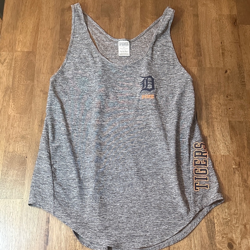PINK Victoria's Secret Heather Gray Detroit Tigers Racerback Tank Size L